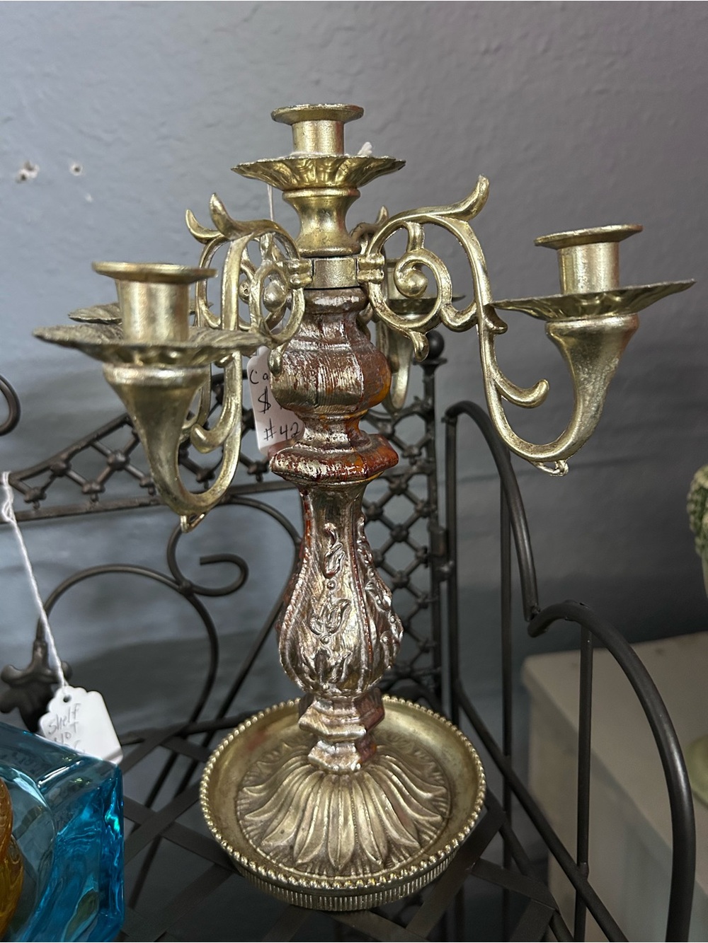 Antique-Style Gold and Bronze 5-Arm Candelabra Candle Holder